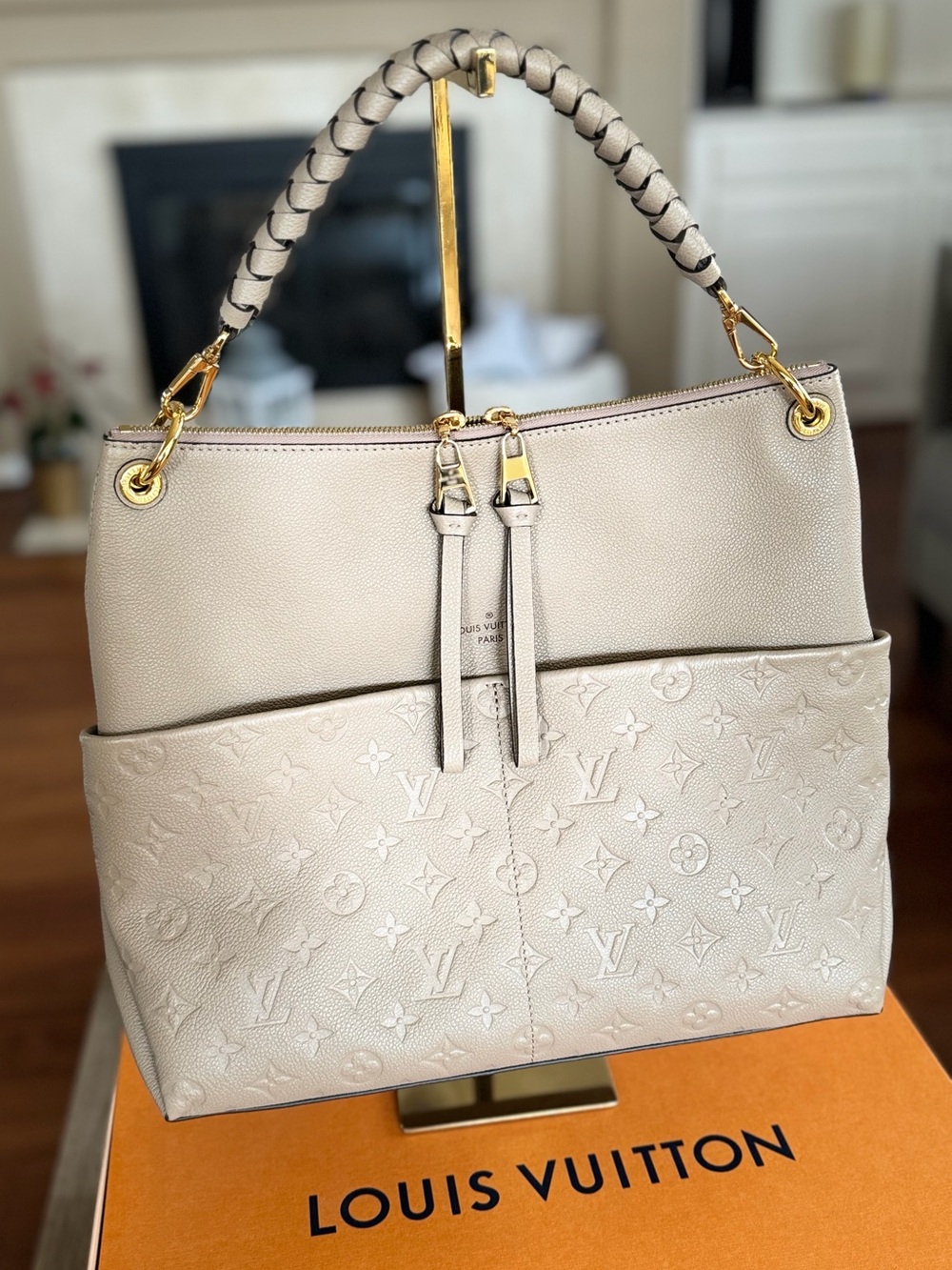 Louis Vuitton Cream Embossed Monogram Shoulder Bag with Braided Handle - Picture 2 of 5
